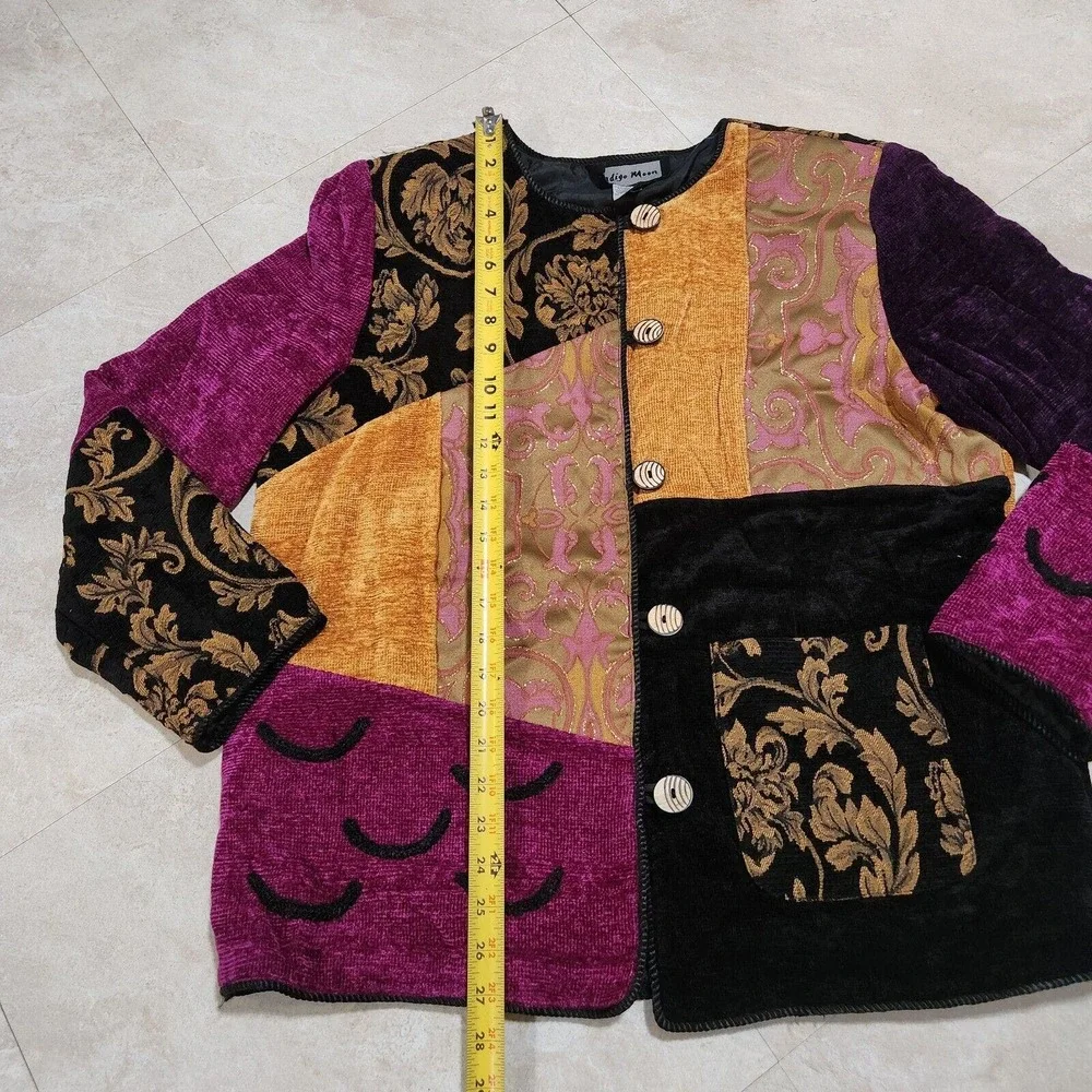 VTG Indigo Moon Womens L Large Tapestry Colorful Artwear Button Up‎ Jacket